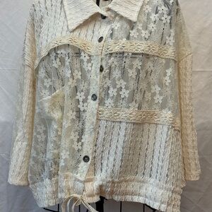 123 - POL Cream Lace Button-Down Shirt